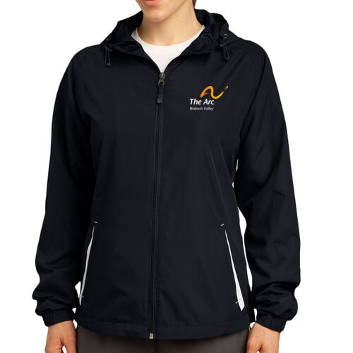 The Arc of the Wabash Valley (Left Chest) Design TA4 on a Sport-Tek® - Women's Colorblock Hooded Raglan Jacket Thumbnail